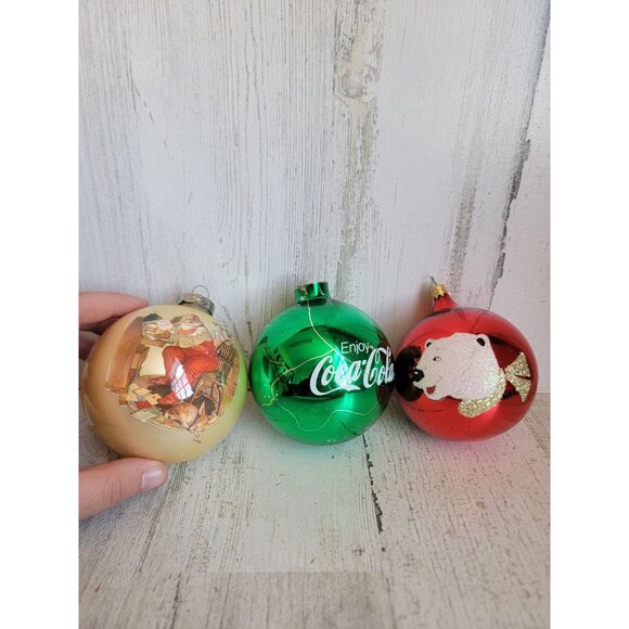 Vintage AS IS glass ball coke cola polar bear ornament Xmas set unique - Picture 2 of 16